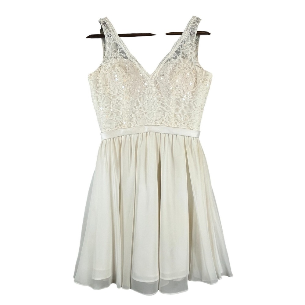 Morilee Madeline Gardner 8 Ivory Lace Sequin Chiffon Prom Party Homecoming Dress